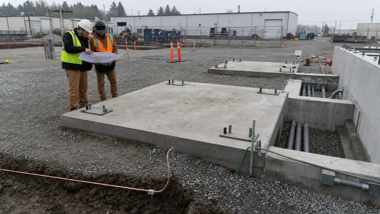 Representative battery container foundation and cable conduit preparation
