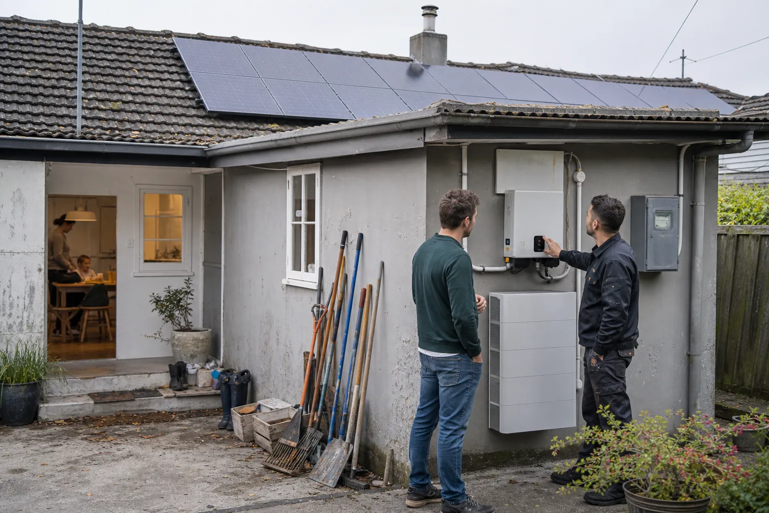 Family home using rooftop solar with an outdoor battery installation