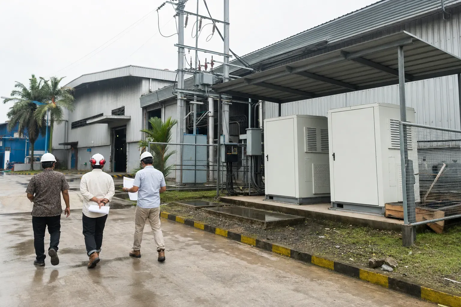 Indonesia project team reviewing a commercial energy storage site