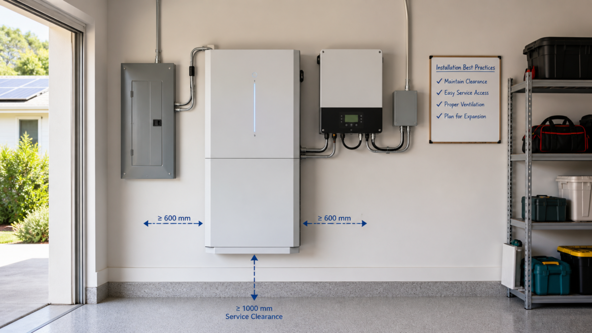 A cleanly installed wall-mounted home battery system with clear space for service and expansion.