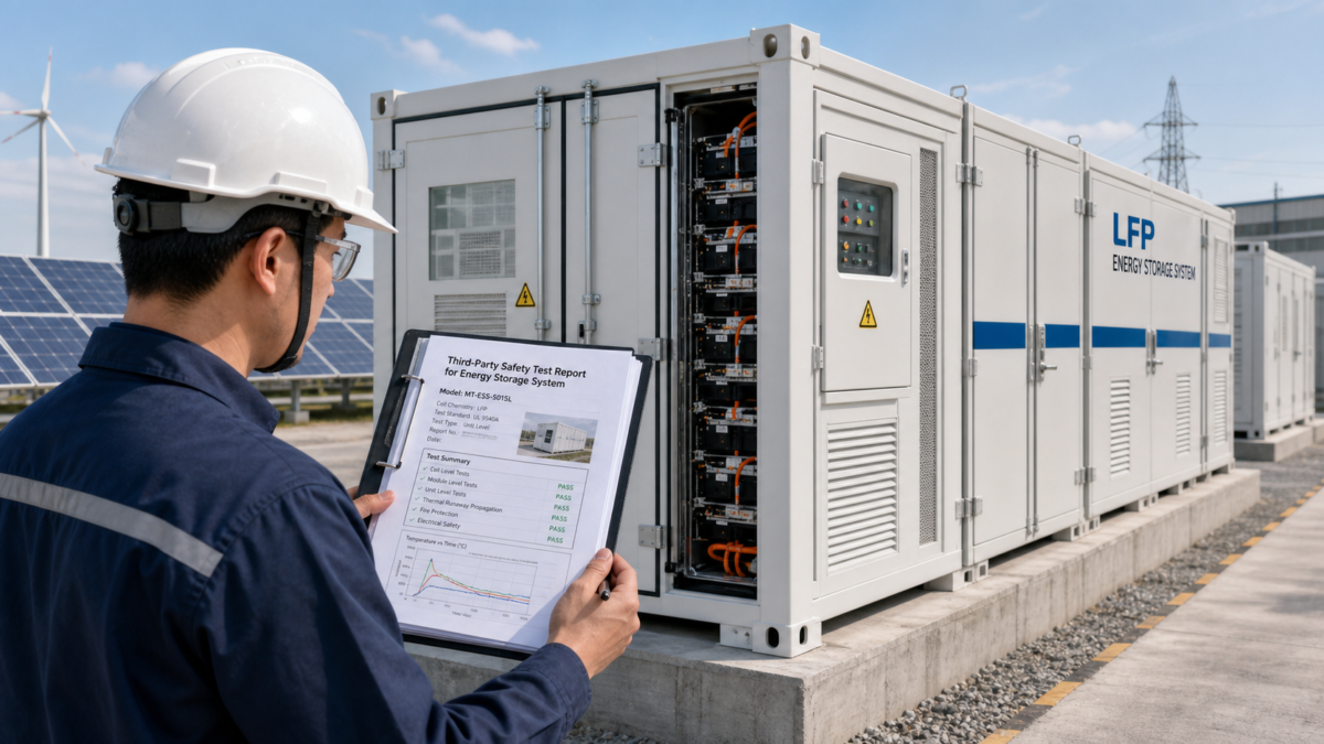 An engineer comparing a third-party battery safety test report against a large LFP energy storage system.