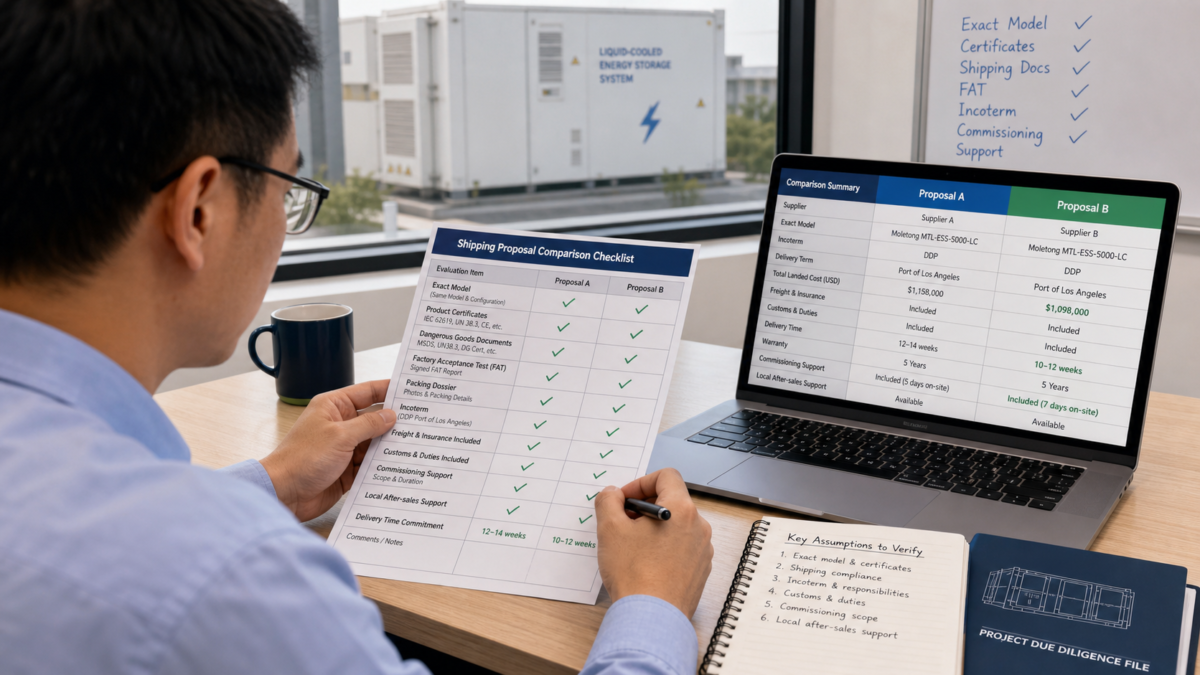 A Framework for Comparing Battery Shipping Proposals Fairly A project manager using a checklist to compare two different lithium battery shipping proposals side-by-side