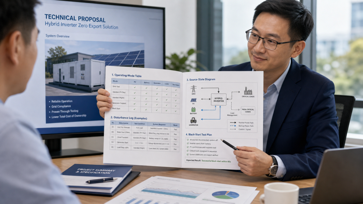 A client reviewing a technical proposal with clear diagrams and performance charts, nodding in approval