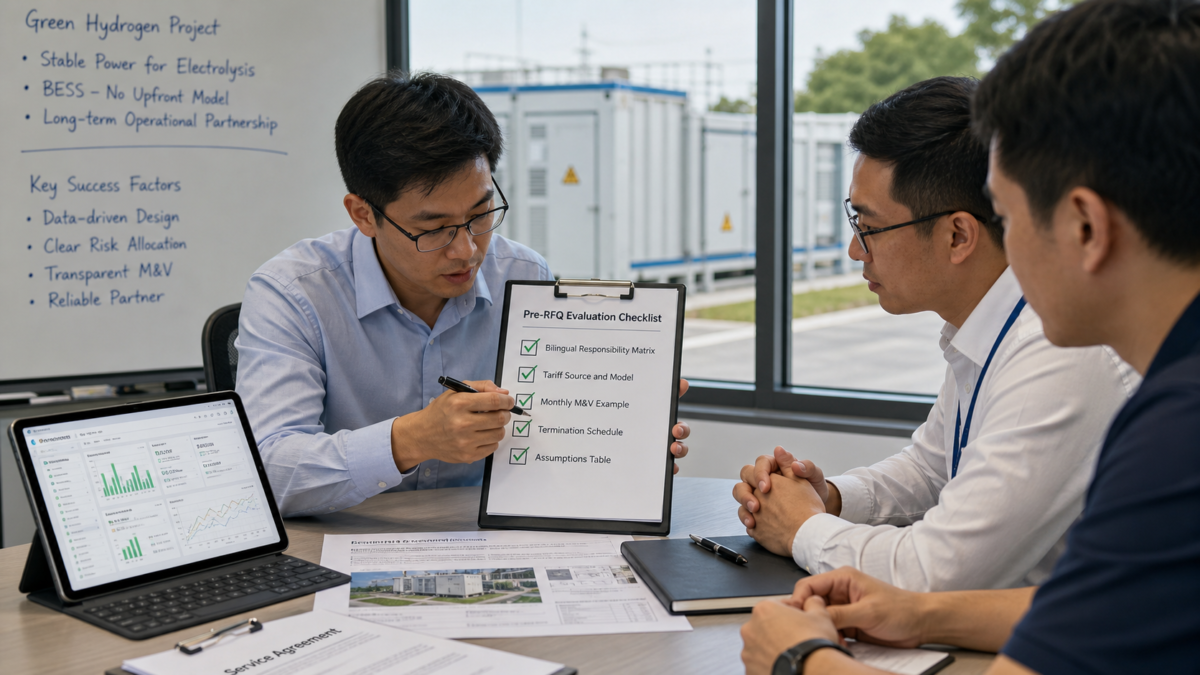 A project manager ticking off items on a detailed pre-contract checklist during a meeting with partners