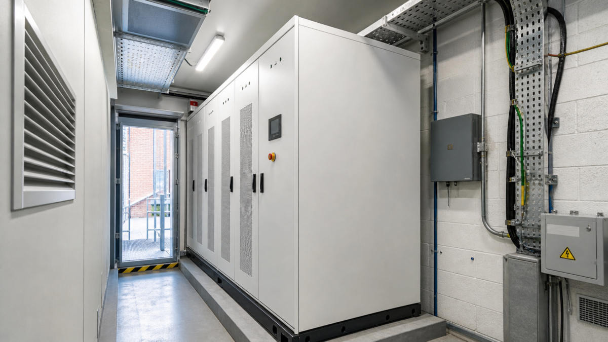 When a Custom Battery is Necessary A custom-fit commercial battery cabinet installed perfectly in a building's tight utility room.